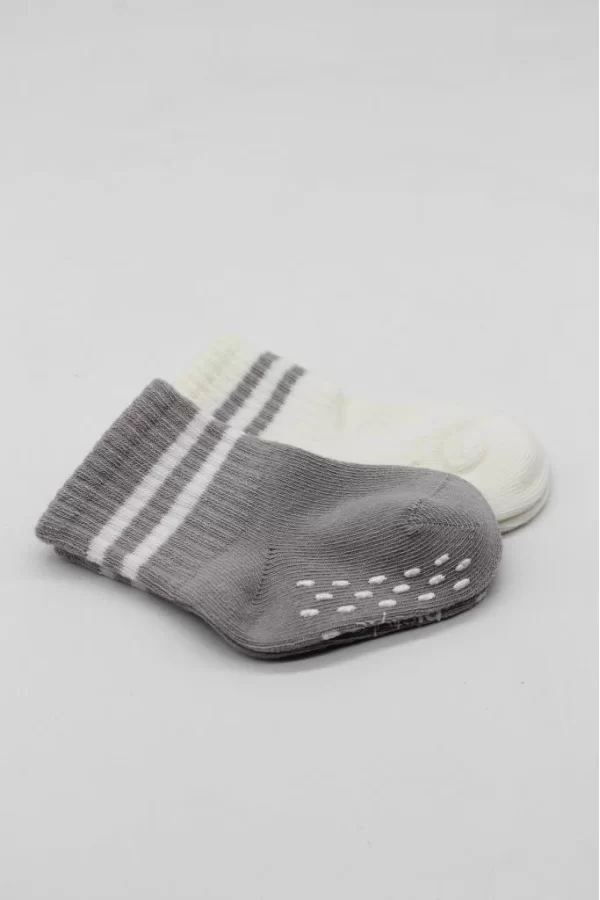 Nessiworld  Bistyle Çemberli Kaymaz Soket Çorap 2Li BS10125 Gri Ekru