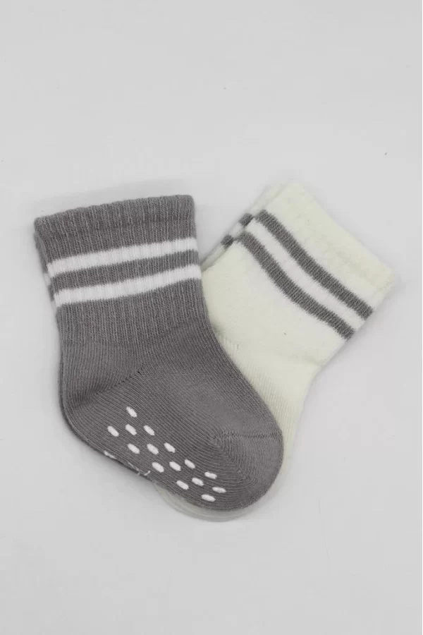Nessiworld  Bistyle Çemberli Kaymaz Soket Çorap 2Li BS10125 Gri Ekru