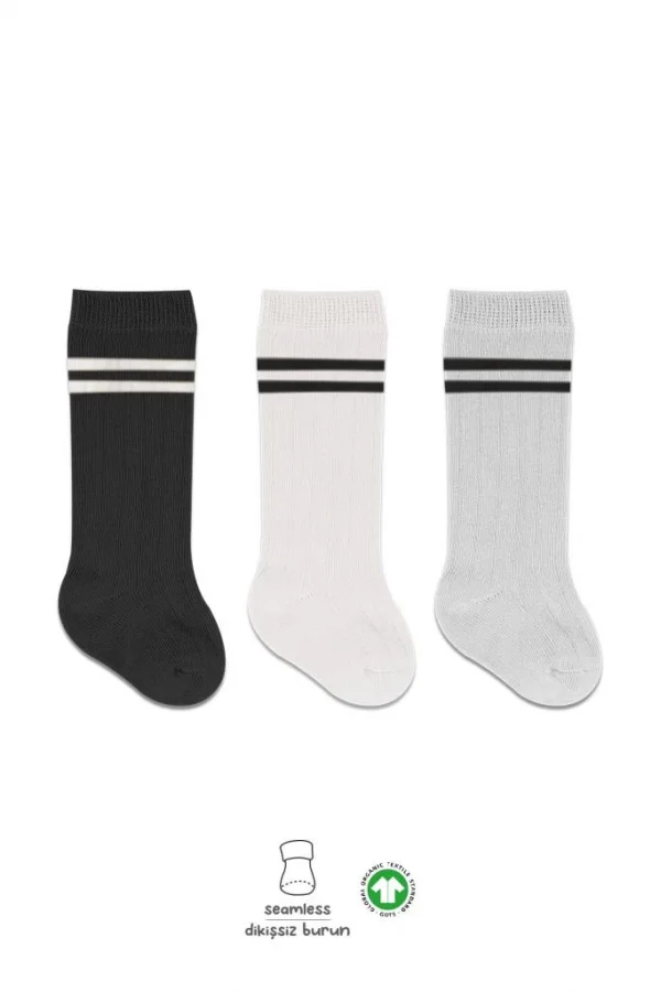 Nessiworld  Bistyle Derby Dizaltı Çorap 3Lü BS40101 Siyah Ekru Gri Çemberli