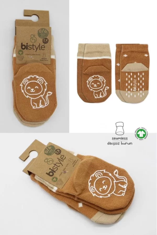 Nessiworld  Bistyle Hayvan Figürlü Kaymaz Erkek Soket Çorap 2Li BS10119 Hardal
