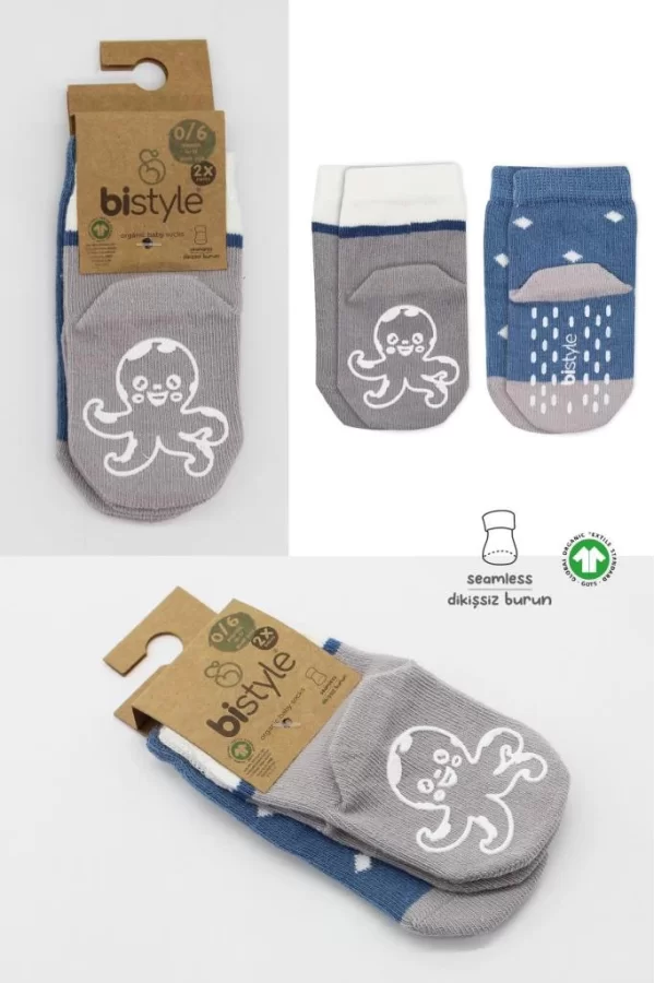 Nessiworld  Bistyle Hayvan Figürlü Kaymaz Erkek Soket Çorap 2Li BS10119 İndigo