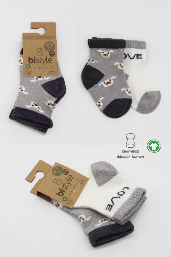 Nessiworld  Bistyle Love Dog Penye Soket Çorap 2Li BS10118 Gri