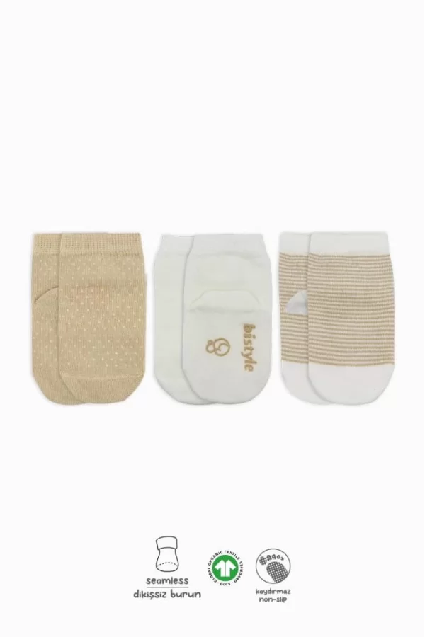 Nessiworld  Bistyle Puanlı Kaymaz Penye Soket Çorap 3Lü BS10108 Bej