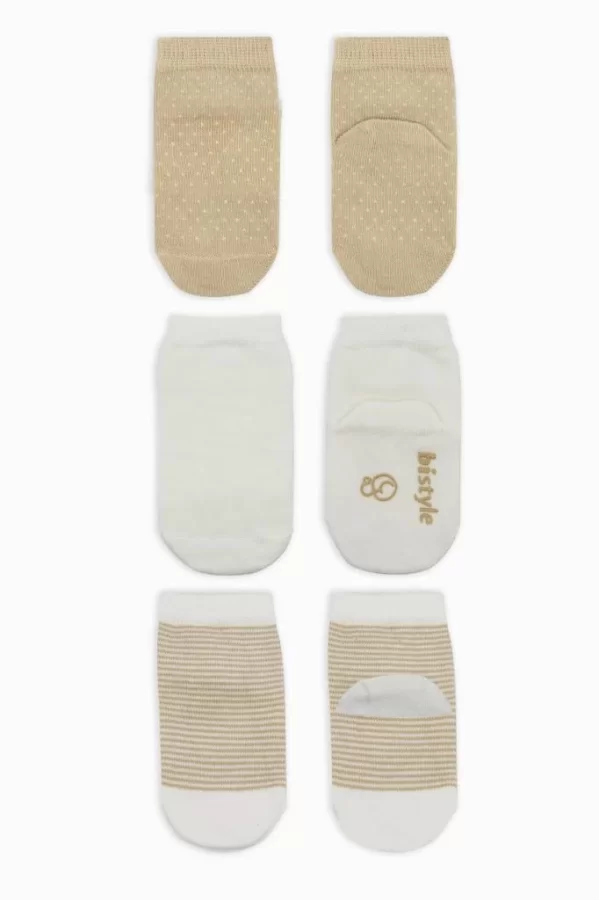 Nessiworld  Bistyle Puanlı Kaymaz Penye Soket Çorap 3Lü BS10108 Bej