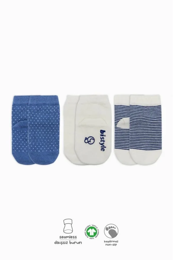 Nessiworld  Bistyle Puanlı Kaymaz Penye Soket Çorap 3Lü BS10108 İndigo