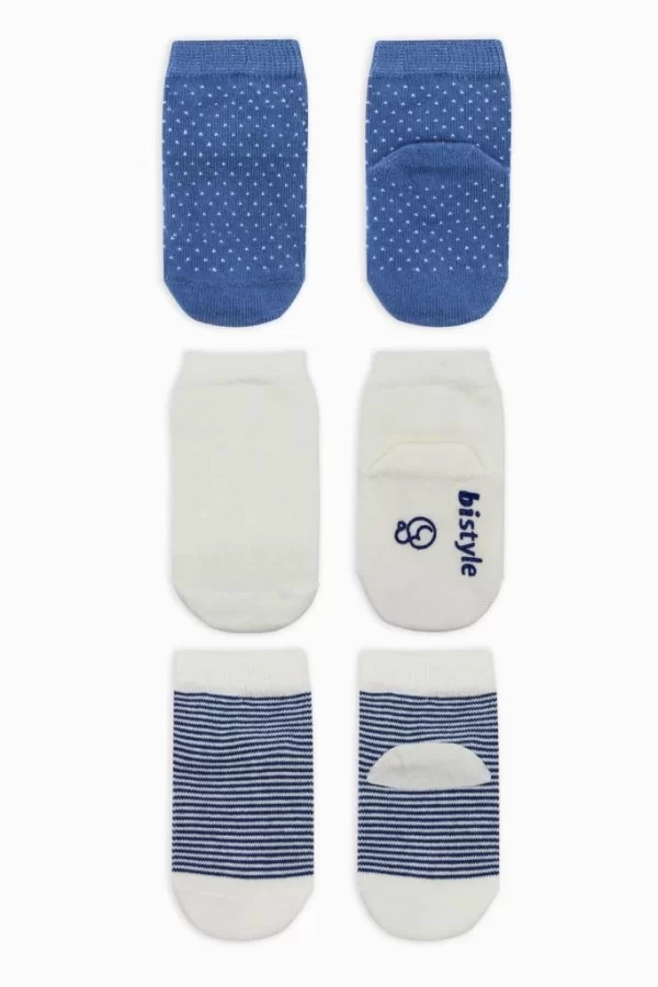 Nessiworld  Bistyle Puanlı Kaymaz Penye Soket Çorap 3Lü BS10108 İndigo
