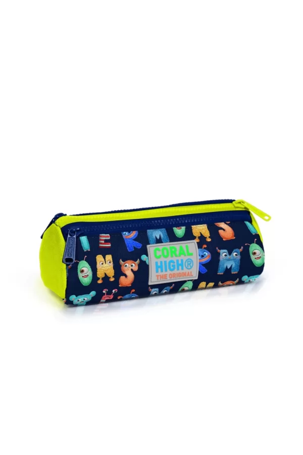 Nessiworld  Coral High Kids Lacivert Neon Sarı Monster Desenli Üç Bölmeli Kalem Çantası 22026