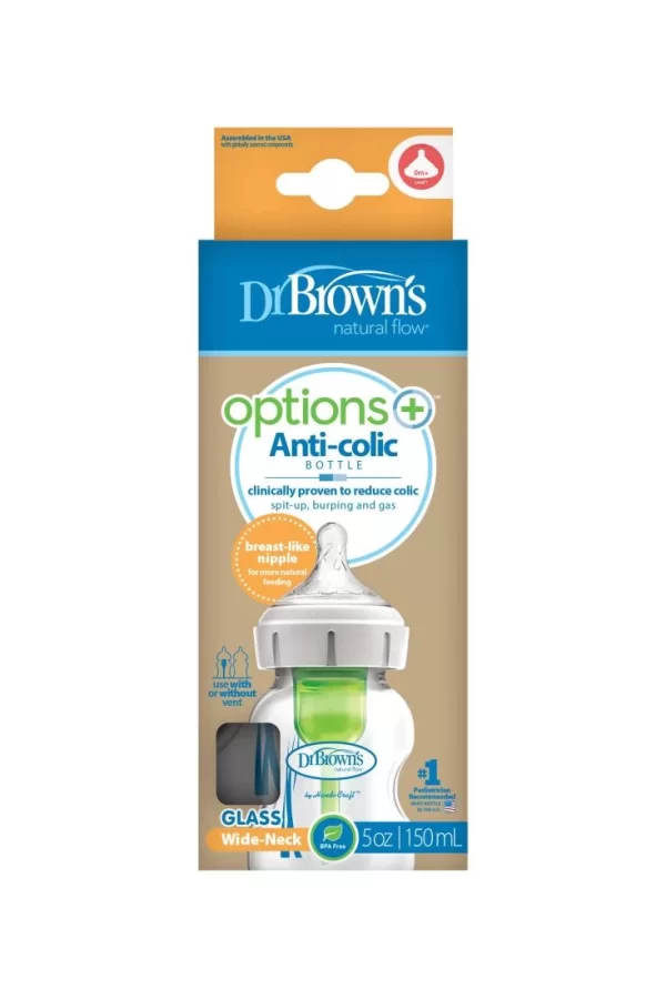 Nessiworld  Dr Browns Geniş Ağız Anti Kolik Options+ Cam Biberon 150 ml