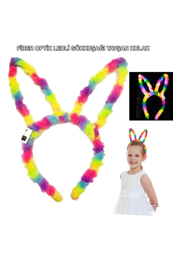 Nessiworld  Fiber Optik LED&#39;li Gökkuşağı Tavşan Kulak 17x23 cm