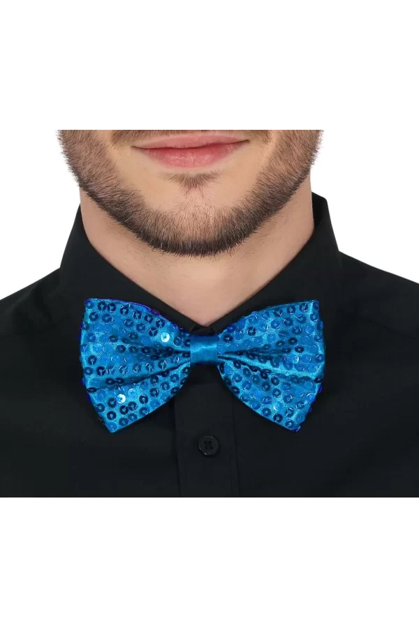Nessiworld  Gece Işıltısı Açık Mavi Turkuaz Payetli Pullu Papyon 7x2 cm