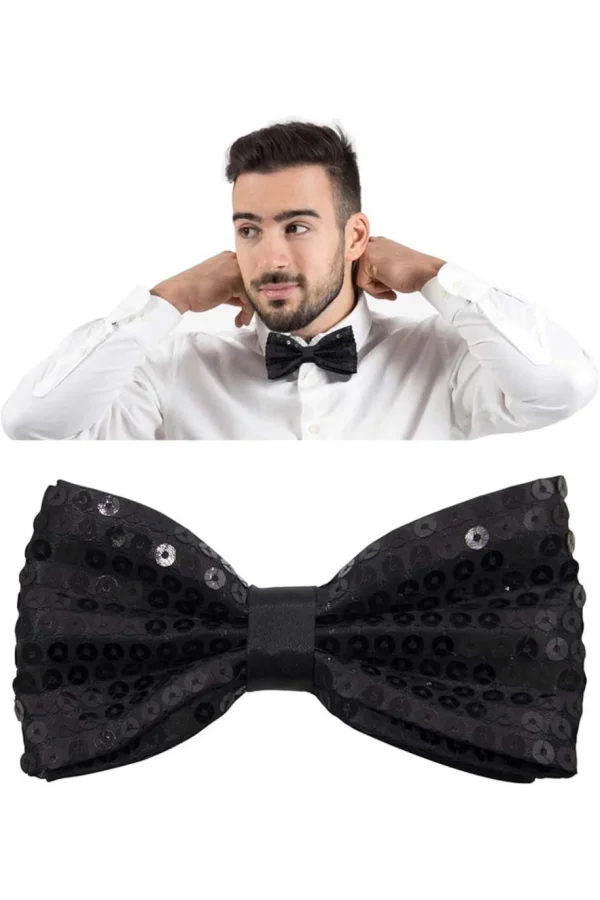 Nessiworld  Gece Işıltısı Siyah Payetli Pullu Papyon 7x2 cm