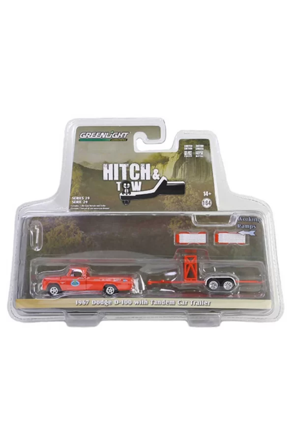 Nessiworld  Greenlight 1/64 1967 Dodge D-100 with Tandem Car Trailer