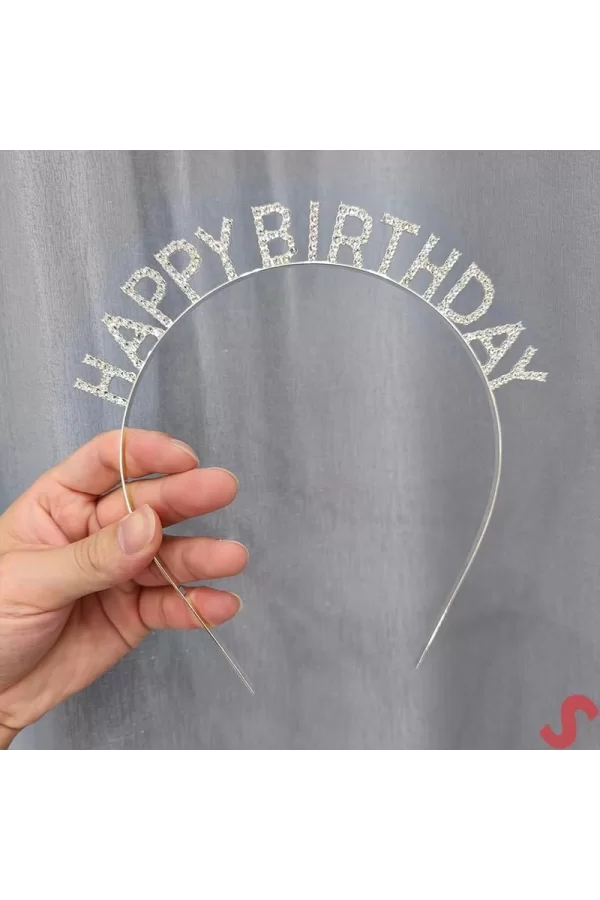 Nessiworld    Gümüş Kristal Taşlı Happy Birthday Doğum Günü Tacı İthal Ürün A Kalite 17x16 cm