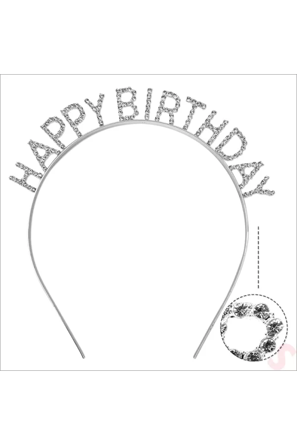 Nessiworld    Gümüş Kristal Taşlı Happy Birthday Doğum Günü Tacı İthal Ürün A Kalite 17x16 cm