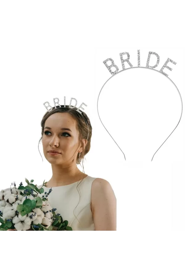 Nessiworld  Gümüş Renk Bekarlığa Veda Kristal Taş Bride Tacı İthal 16x10 cm