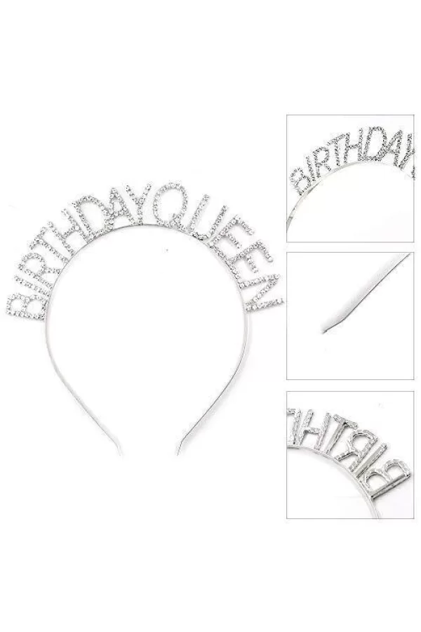 Nessiworld    Gümüş Renk Kristal Taşlı Parlak Birthday Queen Yazılı Kraliçe Taç 16x17 cm