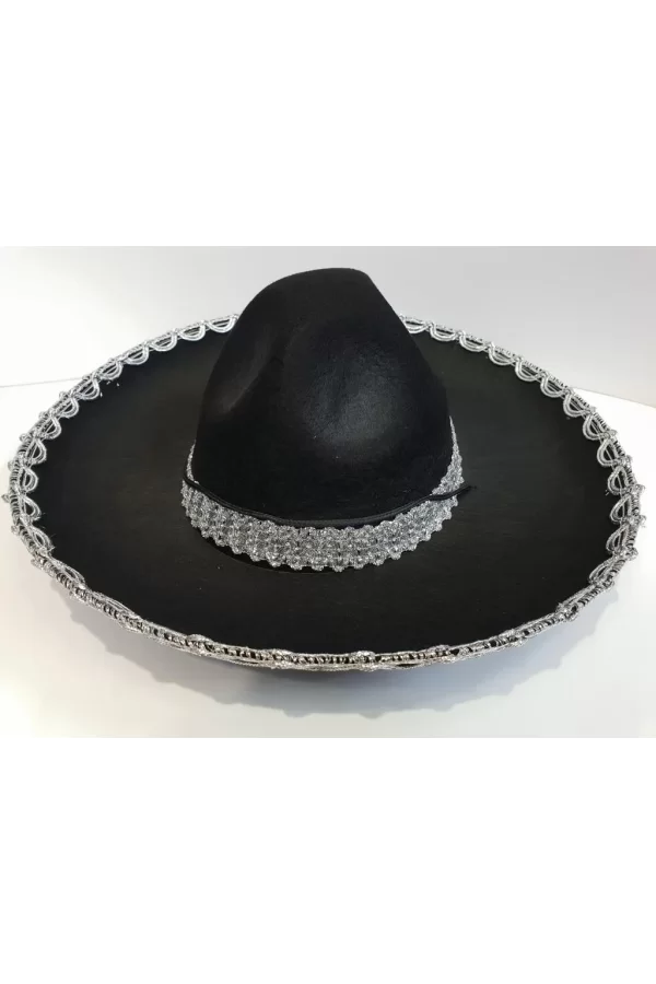 Nessiworld  Gümüş Renk Şeritli Meksika Mariachi Latin Şapkası 55 cm Çocuk