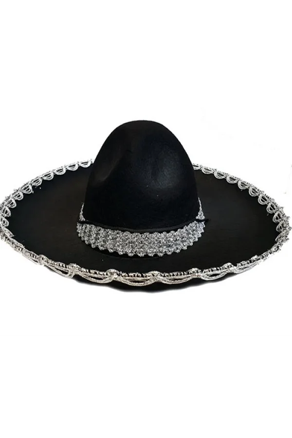 Nessiworld  Gümüş Renk Şeritli Meksika Mariachi Latin Şapkası 55 cm Çocuk