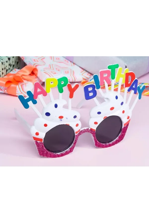 Nessiworld  Happy Birthday Yazılı Beyaz Fuşya Renk Parti Gözlüğü 12x7 cm