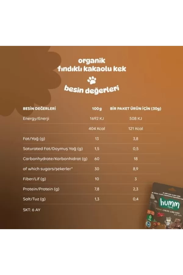 Nessiworld  Humm Organik Fındıklı Kakaolu Vegan Kek 30 Gr