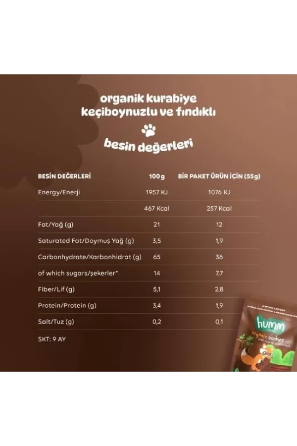 Nessiworld  Humm Organik Keçiboynuzlu ve Fındıklı Vegan Kurabiye 55 Gr