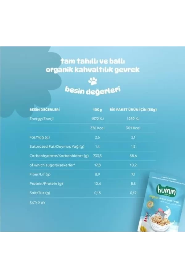 Nessiworld  Humm Organik Tam Tahıllı ve Ballı Kahvaltılık Gevrek 80 Gr