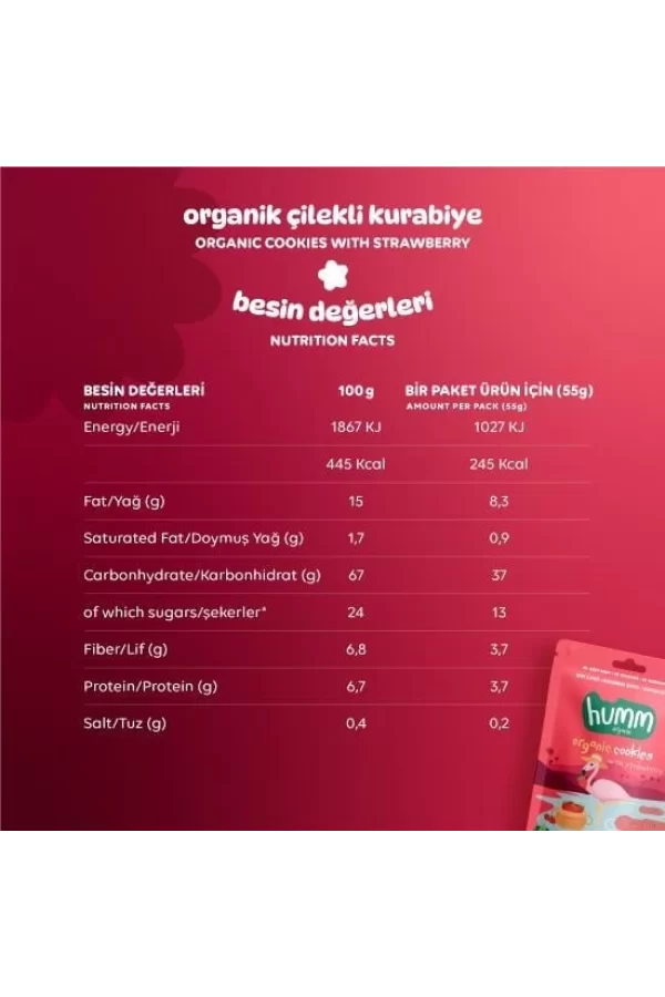 Nessiworld  Humm Organik Vegan Çilekli Kurabiye 55 Gr