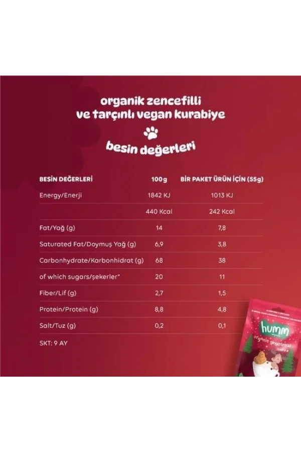 Nessiworld  Humm Organik Zencefilli ve Tarçınlı Vegan Kurabiye 55 Gr