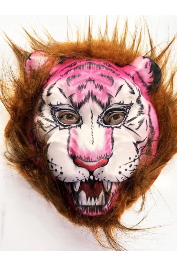 Nessiworld  Kahverengi Saçlı Pembe Yüz Kurt Maske Kaplan Maske Mega Peluş 26 No