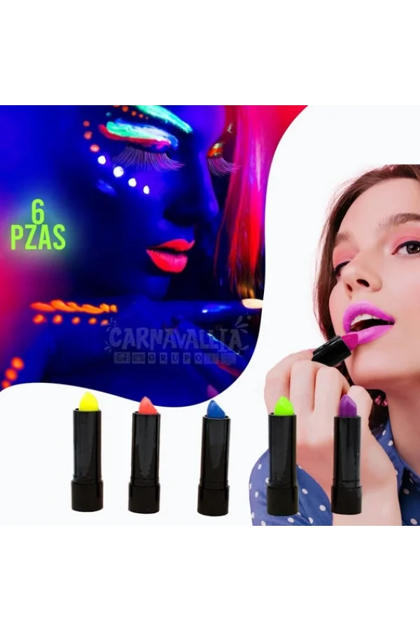Nessiworld Karanlıkta Parlayan Yanan UV Neon Ruj Yüz Boyama 6 Adet 6 Renk