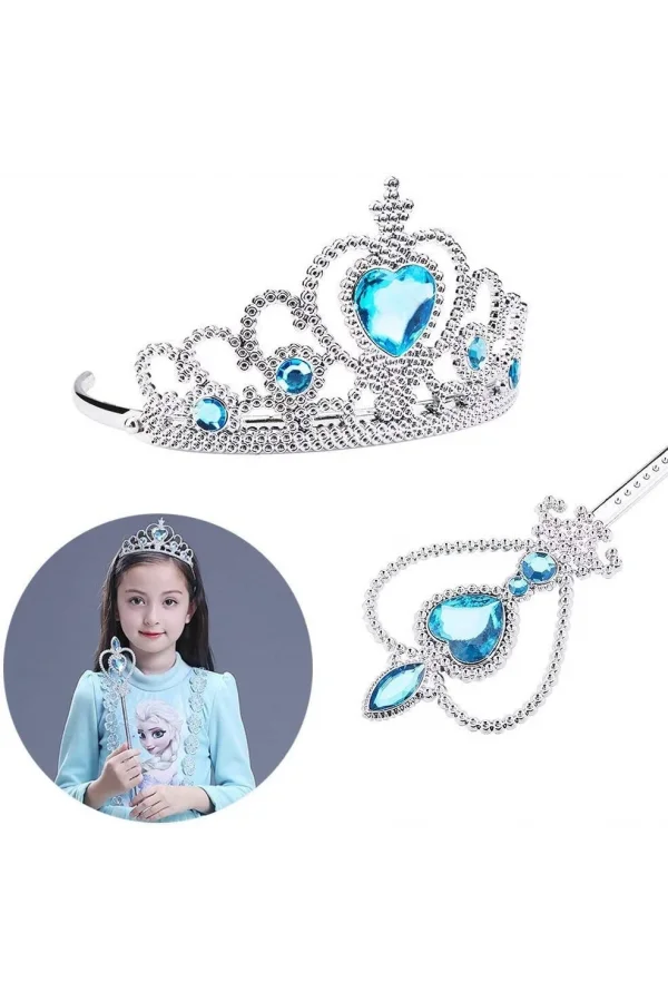 Nessiworld  Karlar Ülkesi Elsa Mavi Kalpli Taç ve Mavi Asa Seti Çocuk Boy