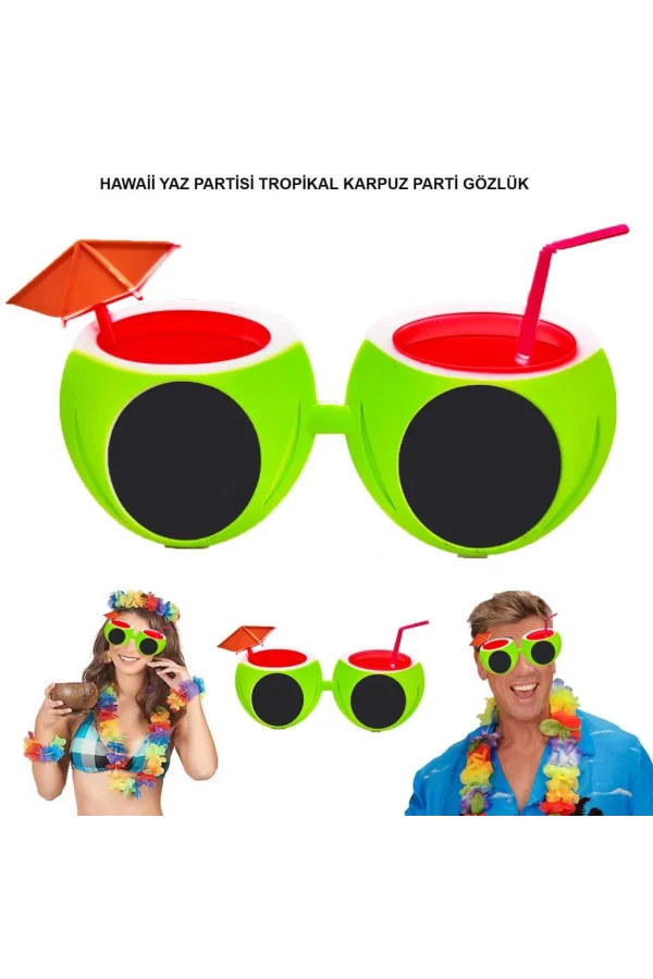 Nessiworld  Karpuz Şekilli Tropikal Hawaii Yaza Merhaba Parti Gözlüğü