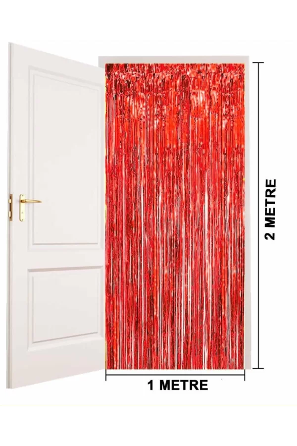 Nessiworld    Kırmızı Renk Ekstra Metalize Parlak Saçaklı Arka Fon Perde İthal A Kalite 1x2 Metre