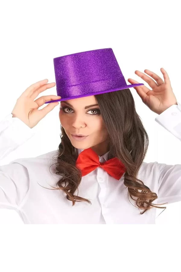 Nessiworld  Koyu Mor Renk Violet Parıltılı Simli Fötr Silindir Parti Şapkası