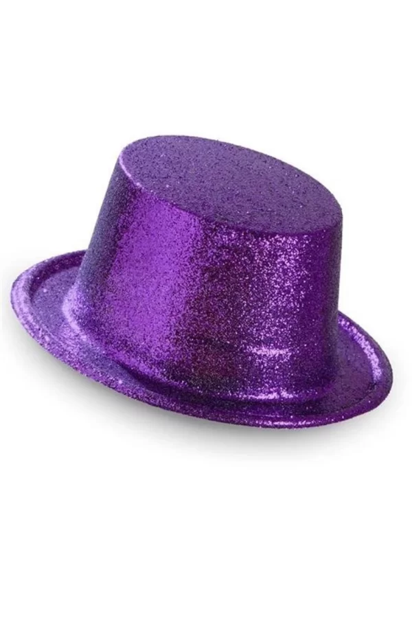 Nessiworld  Koyu Mor Renk Violet Parıltılı Simli Fötr Silindir Parti Şapkası