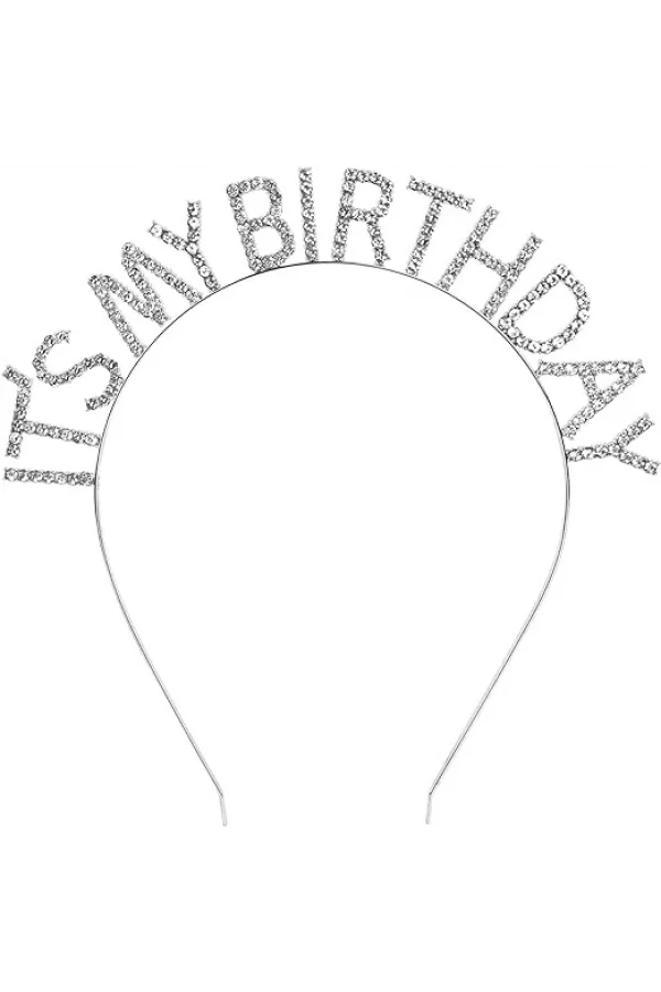 Nessiworld   Kristal Taşlı Gümüş Renk İt&#39;s My Birthday Yazılı Doğum Günü Parti Tacı 14x16 cm