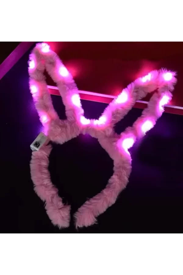 Nessiworld  Led Işıklı Peluş Pofuduk Tavşan Kulak Tavşan Taç Pembe 17X23 cm