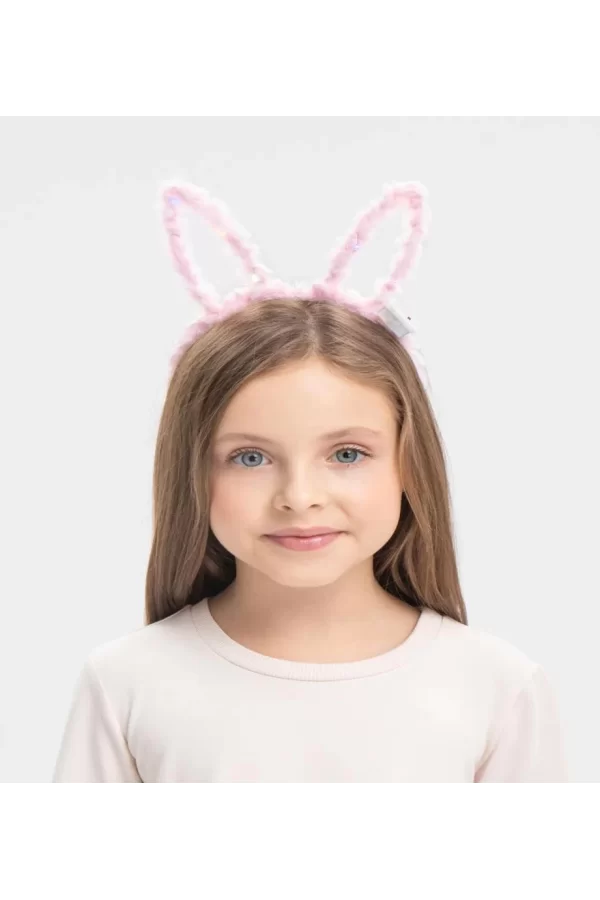 Nessiworld  Led Işıklı Peluş Pofuduk Tavşan Kulak Tavşan Taç Pembe 17X23 cm