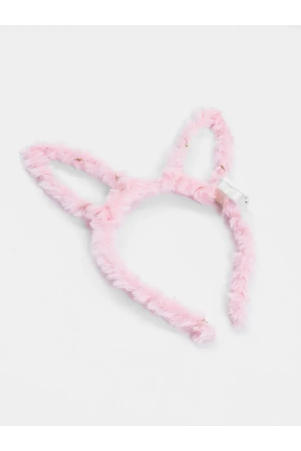 Nessiworld  Led Işıklı Peluş Pofuduk Tavşan Kulak Tavşan Taç Pembe 17X23 cm