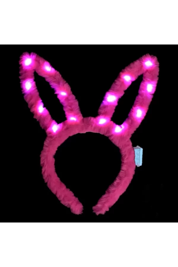 Nessiworld  Led Işıklı Peluş Pofuduk Tavşan Kulak Tavşan Taç Şeker Pembesi 17X23 cm