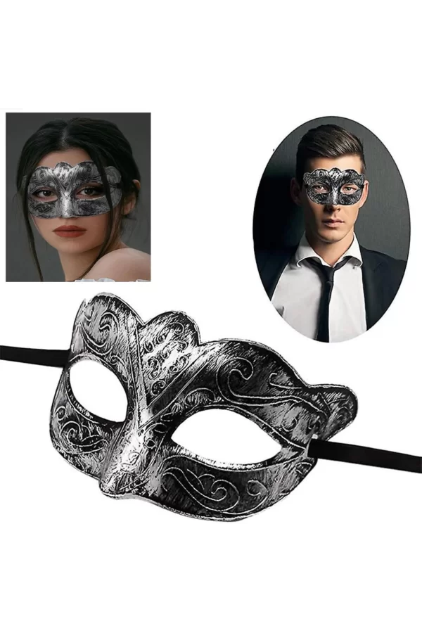 Nessiworld  Maskeli Balo Antik Gri Gümüş Eskitilmiş Maske Balo Venedik