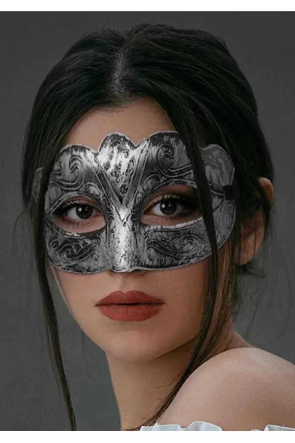 Nessiworld  Maskeli Balo Antik Gri Gümüş Eskitilmiş Maske Balo Venedik