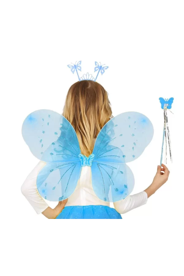 Nessiworld  Mavi Renk Çocuk Kelebek Kanat Taç Asa Seti 50 cm