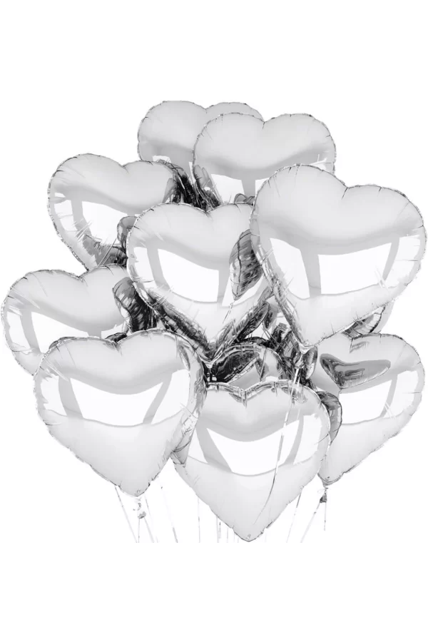 Nessiworld  Metalize Parlak Gümüş Şekilli Kalp Uçan Balon Folyo 45 cm 10 Adet