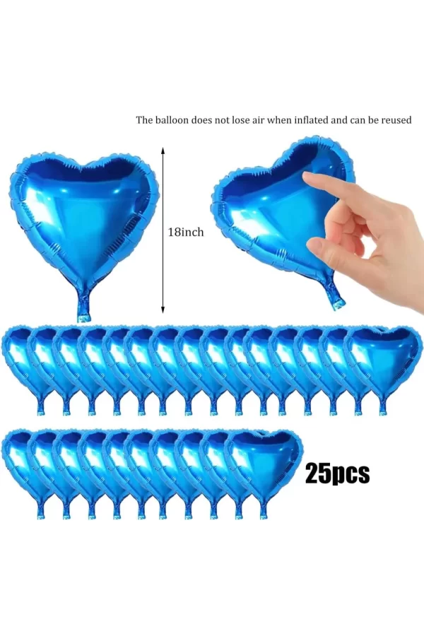 Nessiworld  Metalize Parlak Mavi Kalp Şekilli Uçan Balon Folyo 18 inç 45 cm 25 Adet