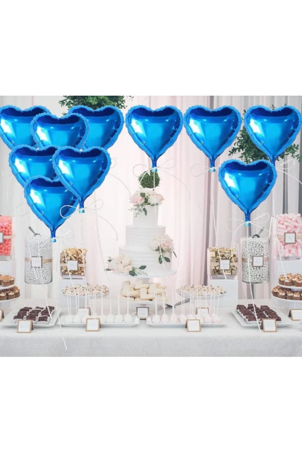 Nessiworld  Metalize Parlak Mavi Kalp Şekilli Uçan Balon Folyo 18 inç 45 cm 25 Adet