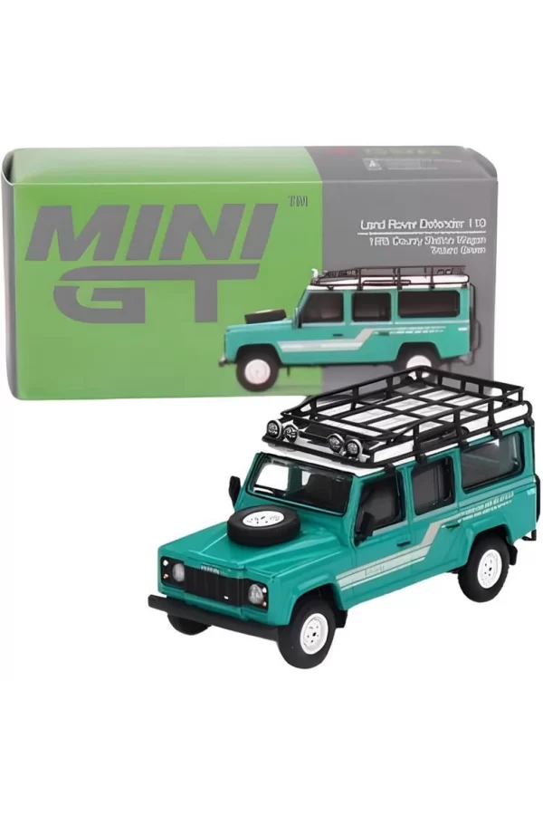 Nessiworld  Mini GT 1/64 Land Rover Defender 110 1985 County Station Wagon Trident Green