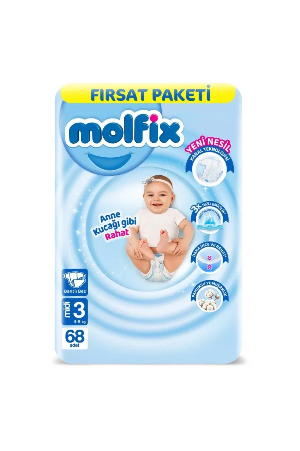 Nessiworld  Molfix Bebek Bezi Fırsat Paketi 3 Beden 4-9 Kg 68 Adet