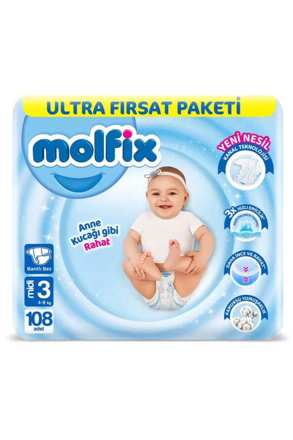 Nessiworld  Molfix Bebek Bezi Ultra Fırsat Paketi 3 Beden 4-9 Kg 108 Adet