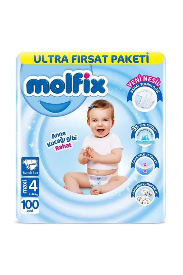 Nessiworld  Molfix Bebek Bezi Ultra Fırsat Paketi 4 Beden 7-14 Kg 100 Adet